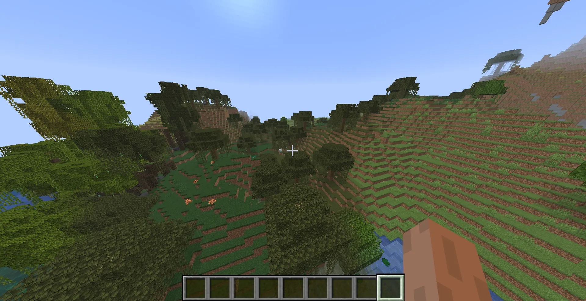 Minecraft swamp biome with murky water vines lily pads and witch hut structure