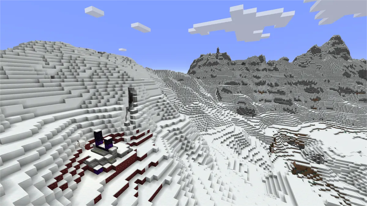 Minecraft snowy plains biome covered in snow with igloo structure and polar bears