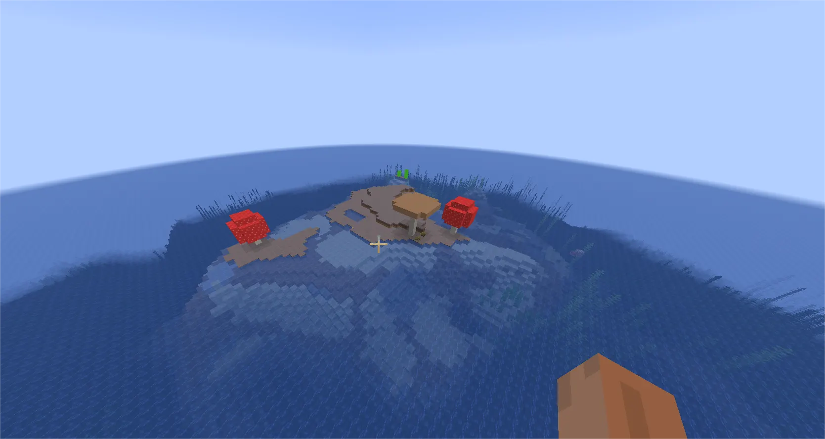 Minecraft mushroom fields biome with giant mushrooms mooshroom cows and purple mycelium ground