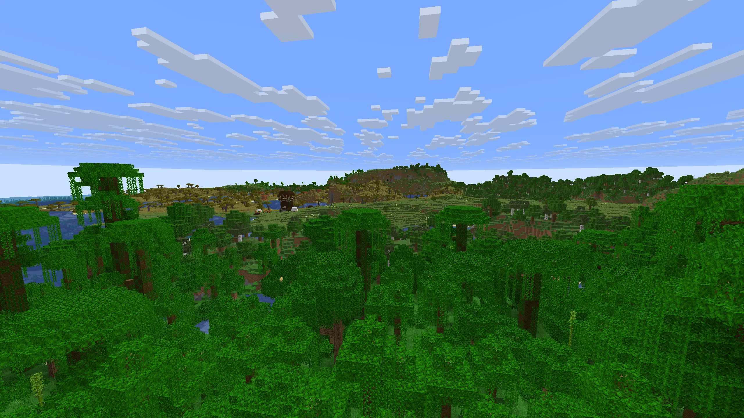 Minecraft forest biome with dense oak and birch trees and wolves spawning