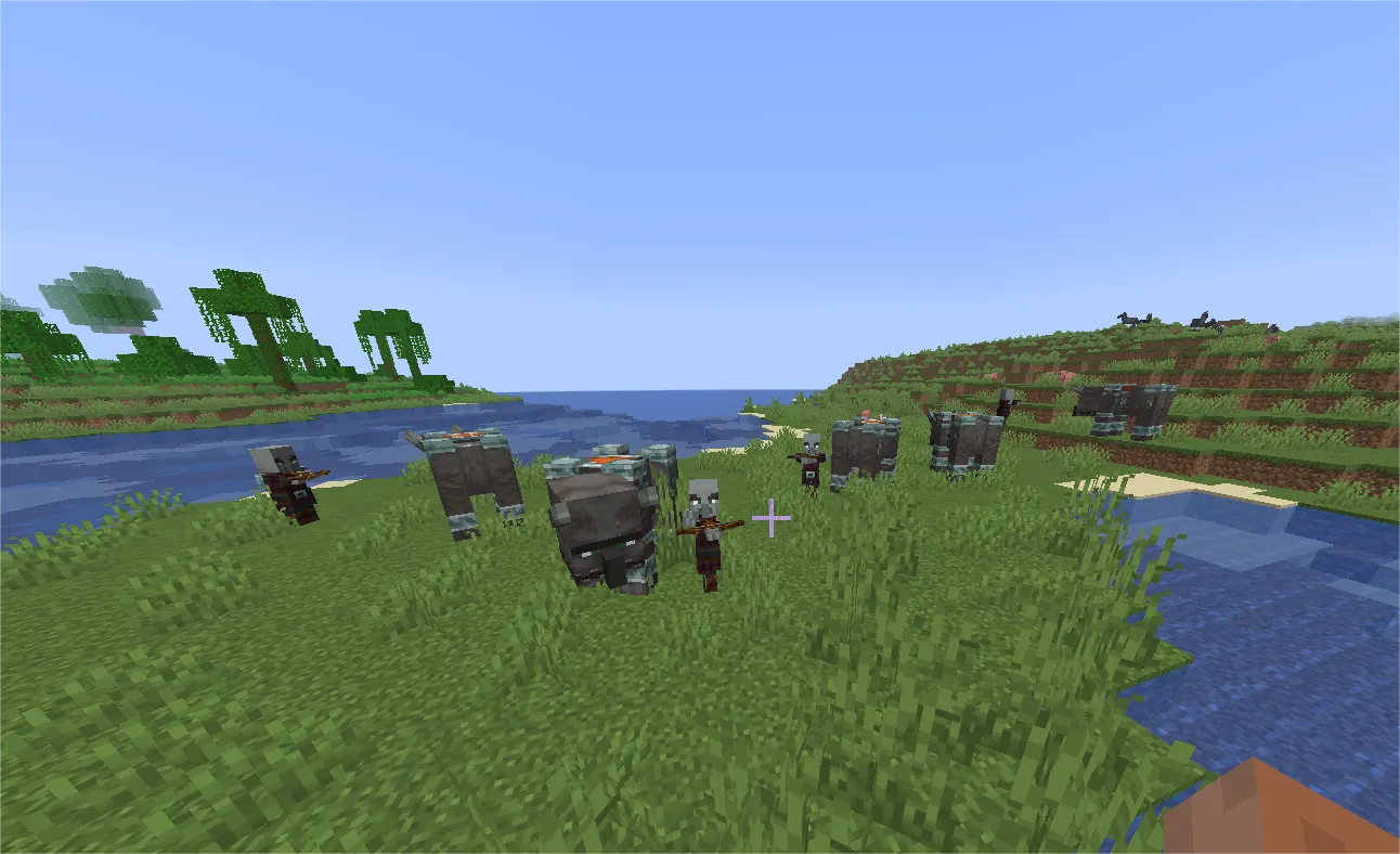 Minecraft Pillagers and Ravager attacking a player