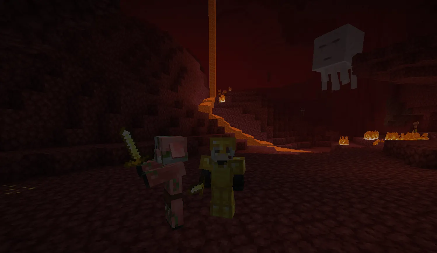 Minecraft piglin neutral with player wearing gold armor