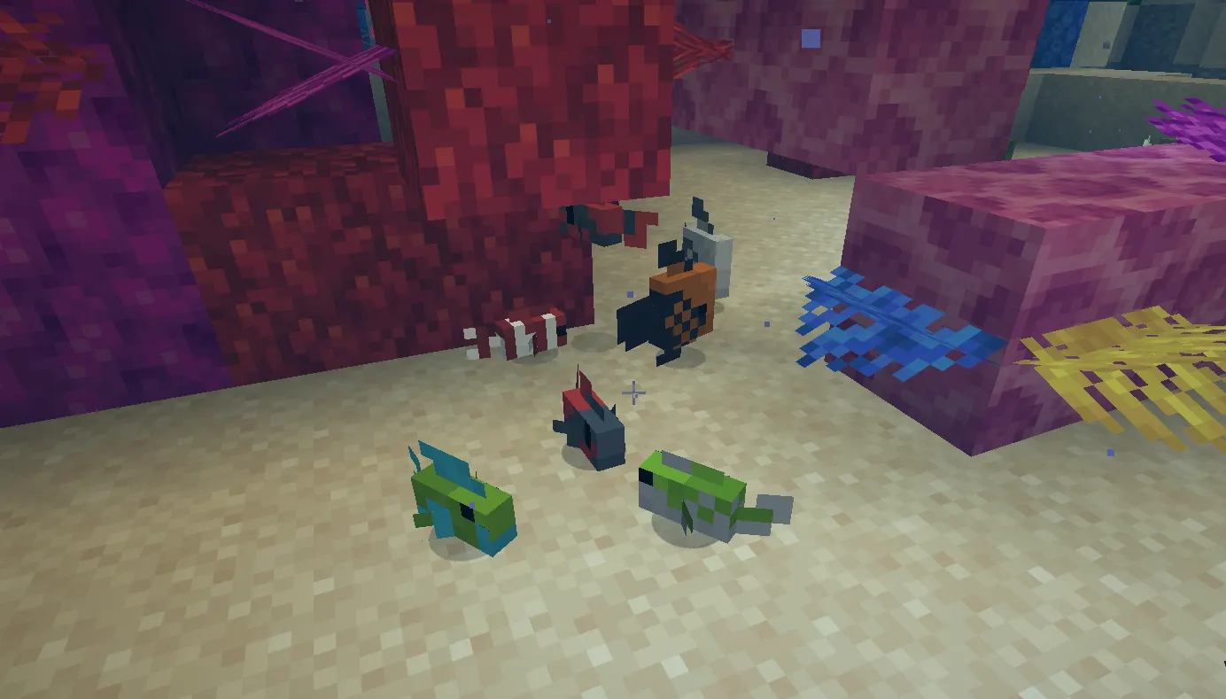 Warm Ocean biome in Minecraft showing coral reef and tropical fish