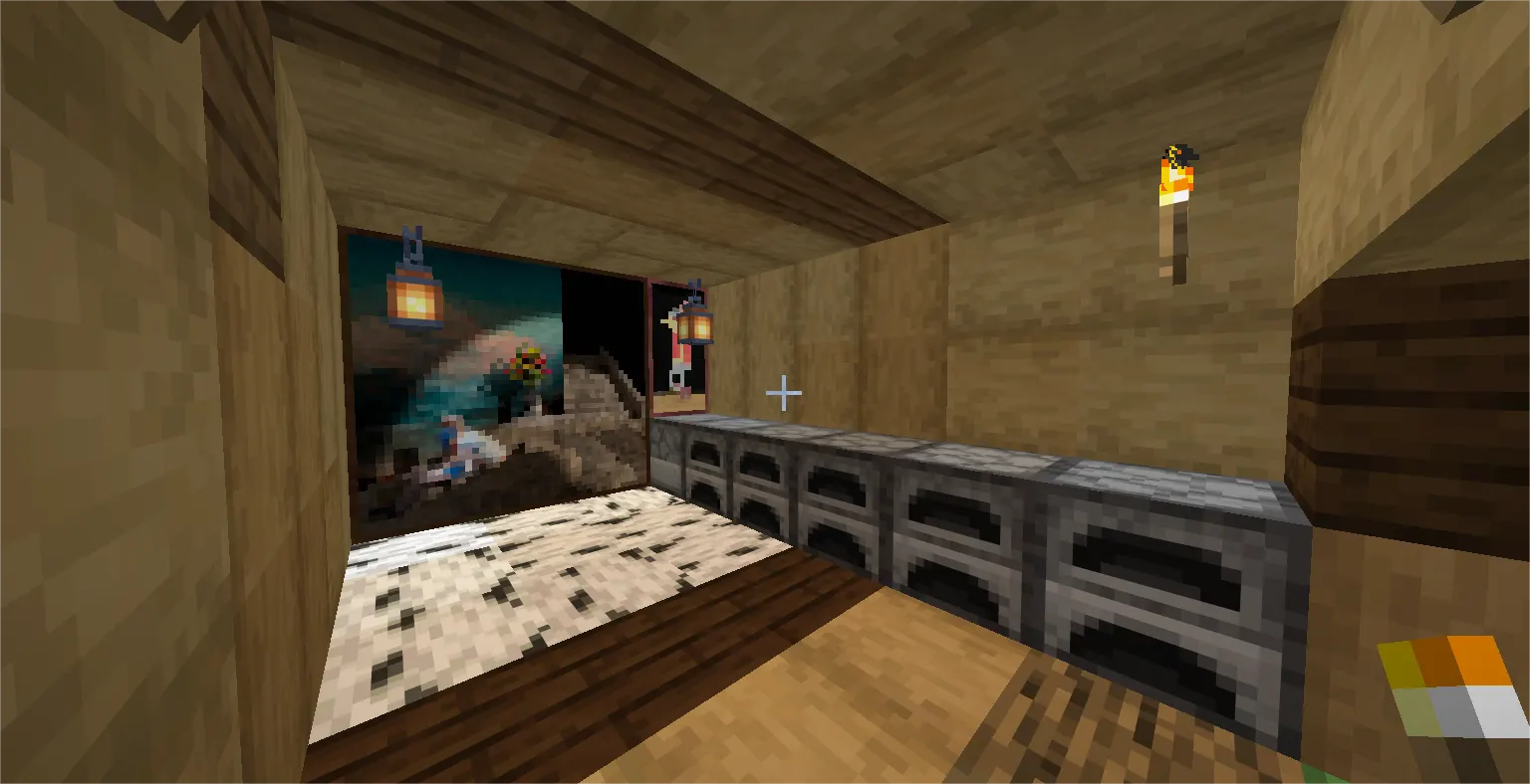 Multiple furnaces lined up in a Minecraft survival base for efficient smelting