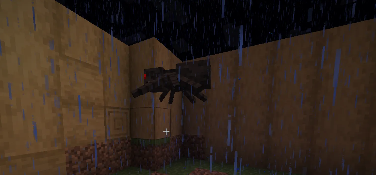 Minecraft spider climbing a wall while chasing player