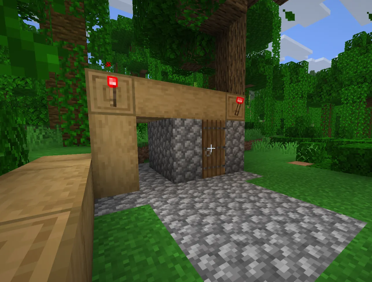  Survival base built in the Minecraft taiga biome using spruce wood