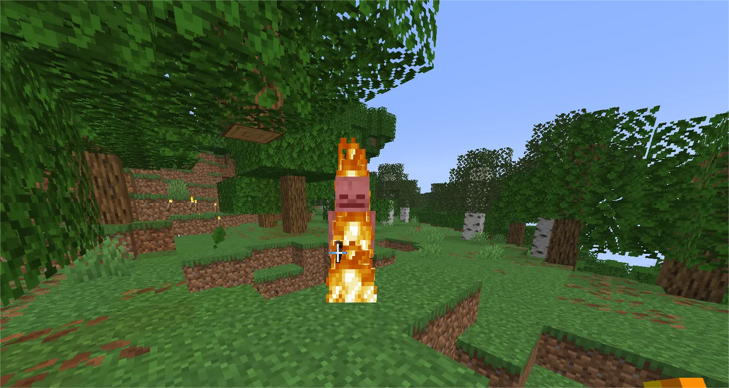 Skeleton burning in sunlight during daytime in Minecraft