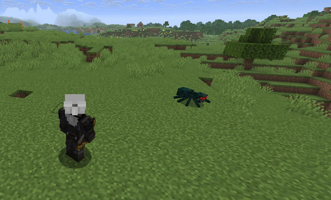 Player using bow to attack spider from safe distance in Minecraft
