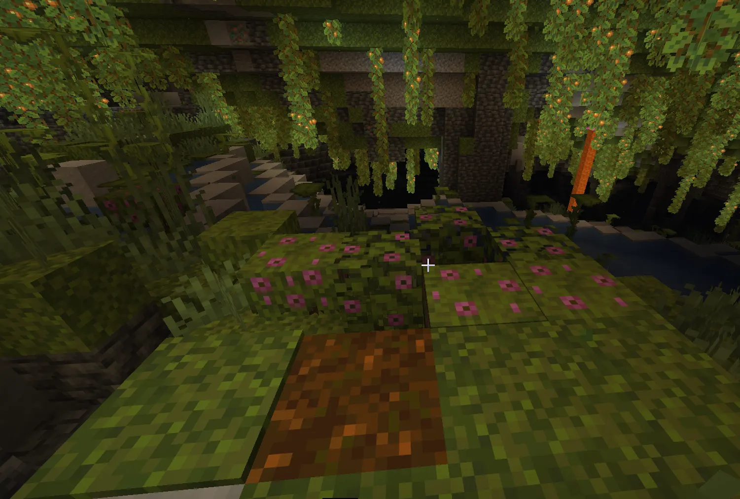  Azalea tree in Minecraft indicating lush cave below