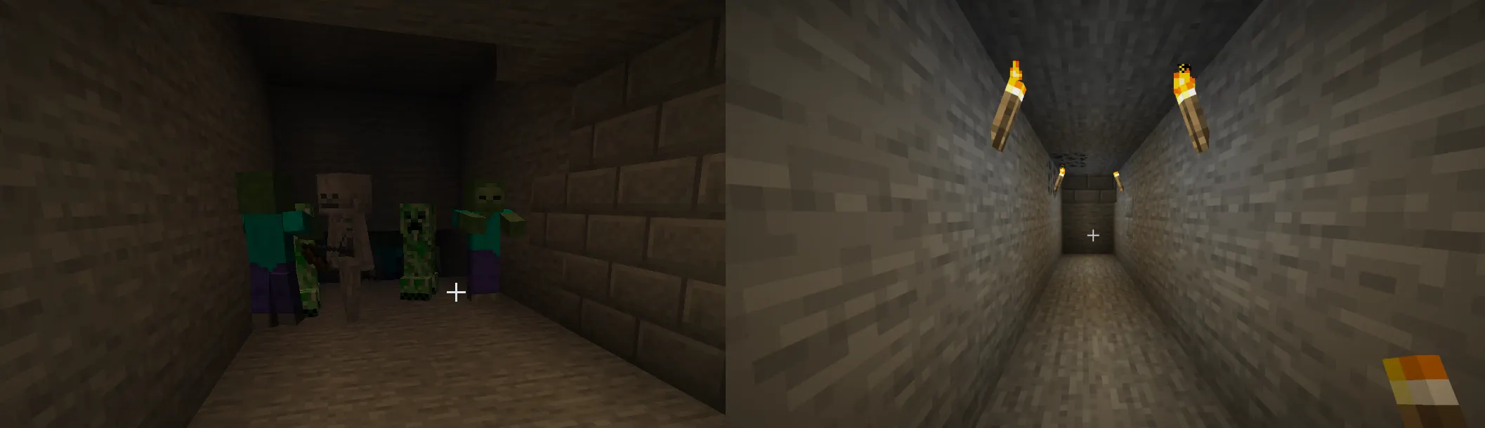 Torches preventing mob spawning in Minecraft by increasing light level