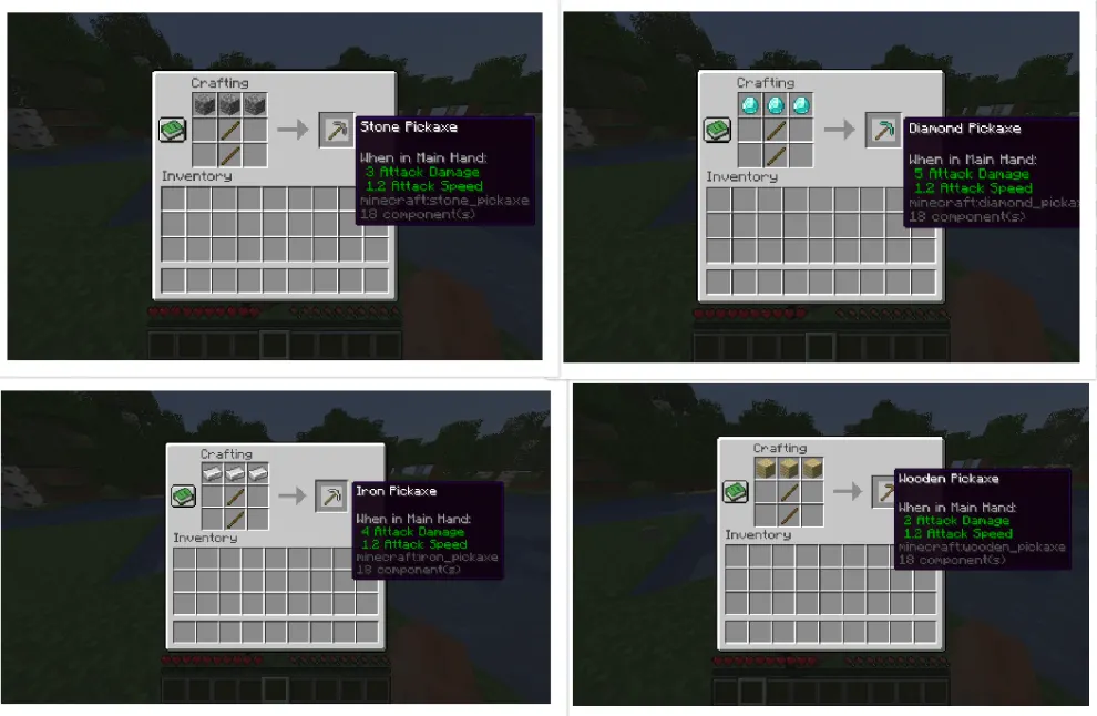 Minecraft tool tier progression from wood to diamond