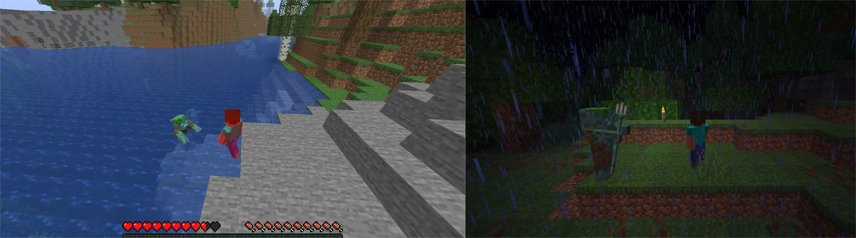 Drowned attacking player in water but passive on land during daytime in Minecraft