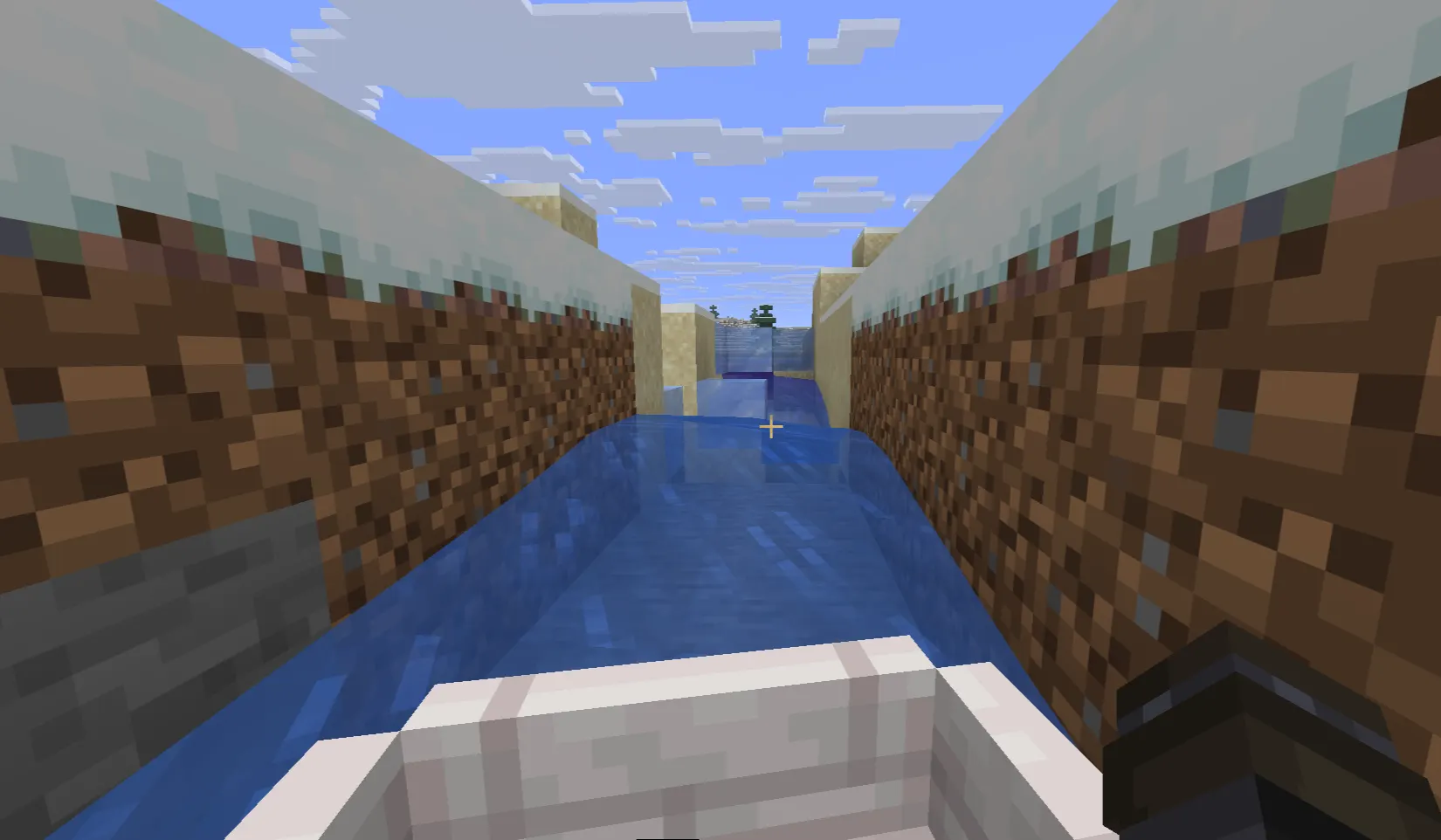 Minecraft boat travelling fast on blue ice highway for long-distance overworld transportation system
