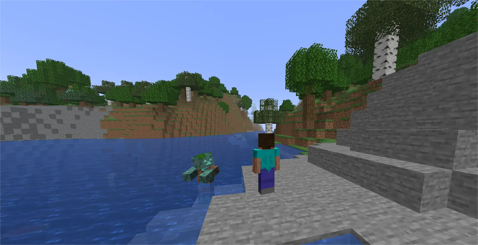 Drowned spawning in river biome with player nearby in Minecraft