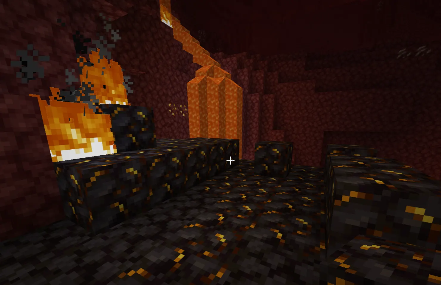 Minecraft bastion remnant aerial view with blackstone structure in Nether