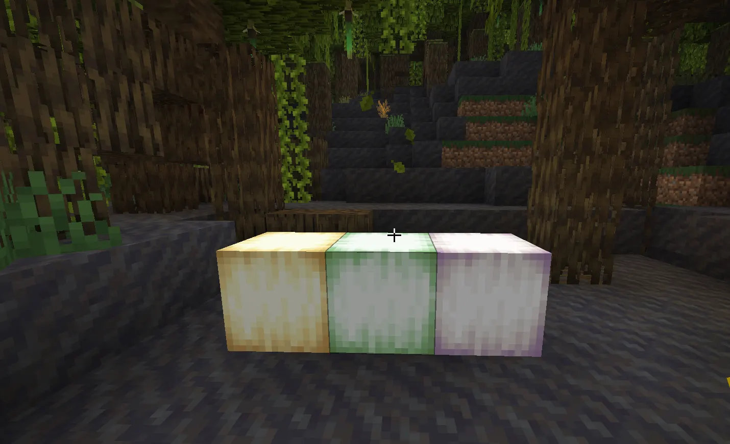 Froglight blocks in Minecraft, ochre, verdant, and pearlescent