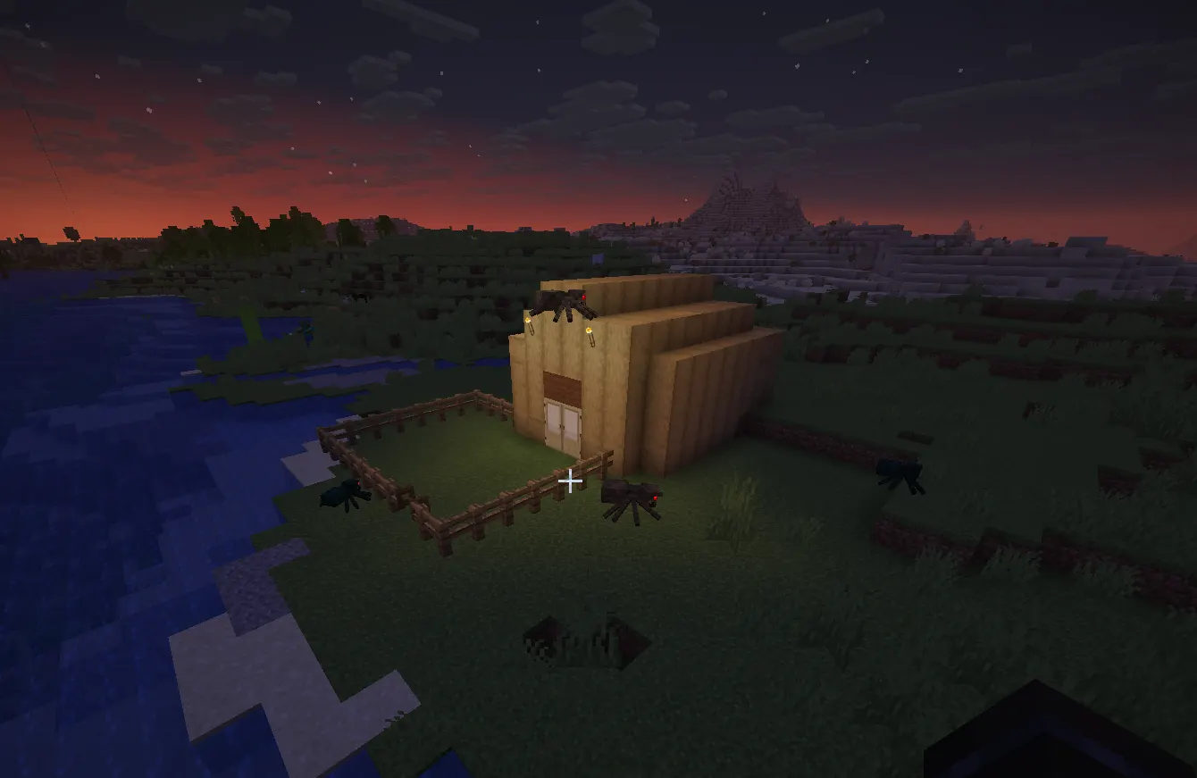 Spider unable to climb wall due to slab overhang base design in Minecraft