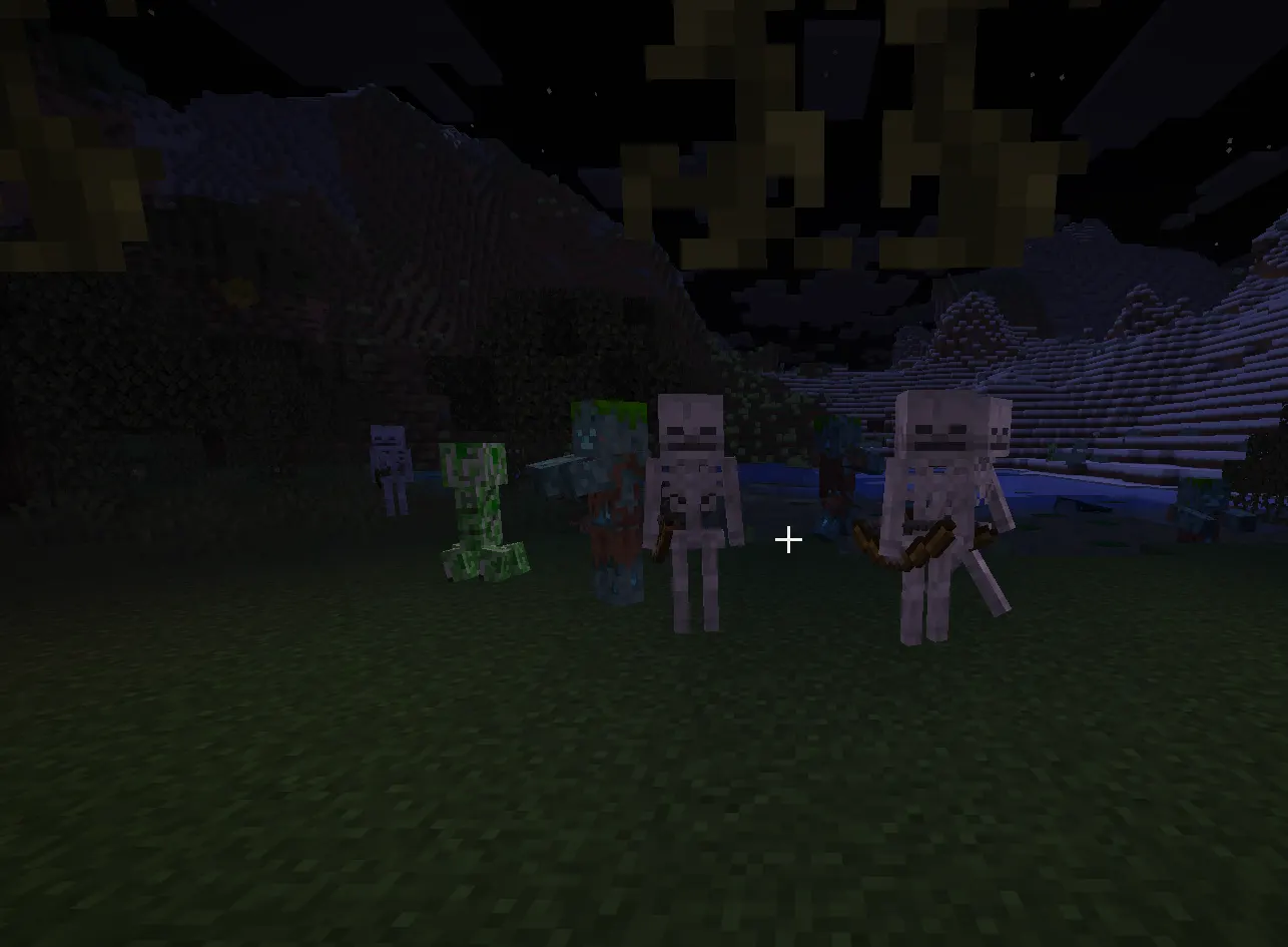  Hostile mobs and slimes spawn at night in the Minecraft swamp biome