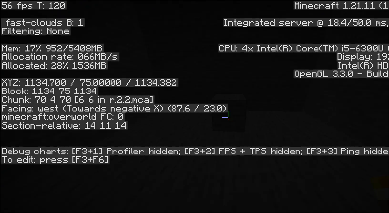 Minecraft F3 screen showing light level 0 where mobs can spawn