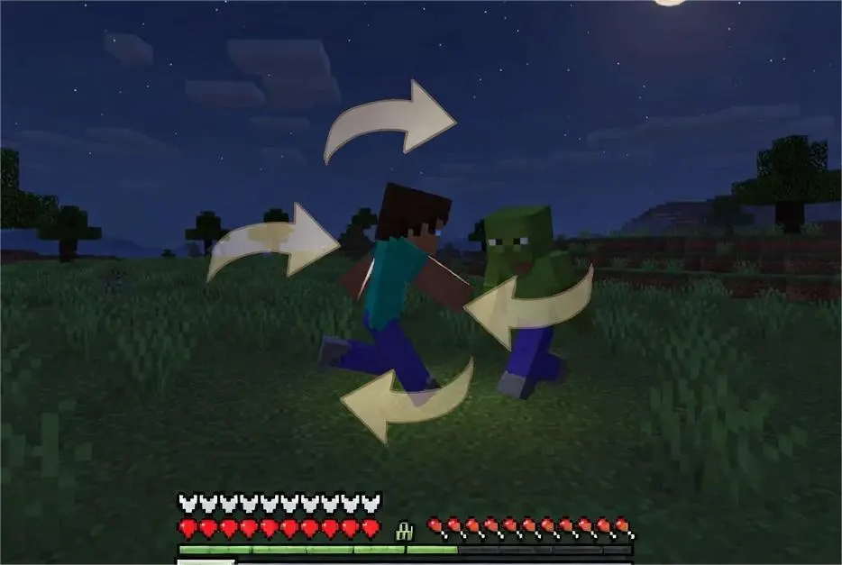 Minecraft strafing technique moving sideways to avoid damage