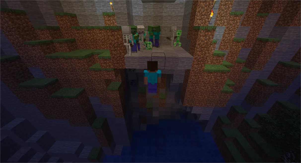 Minecraft escaping mobs using water to reduce damage