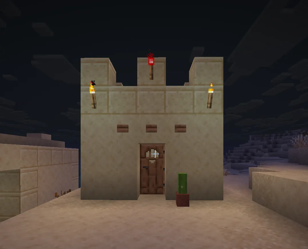 Simple sandstone survival shelter built in Minecraft desert biome during early game