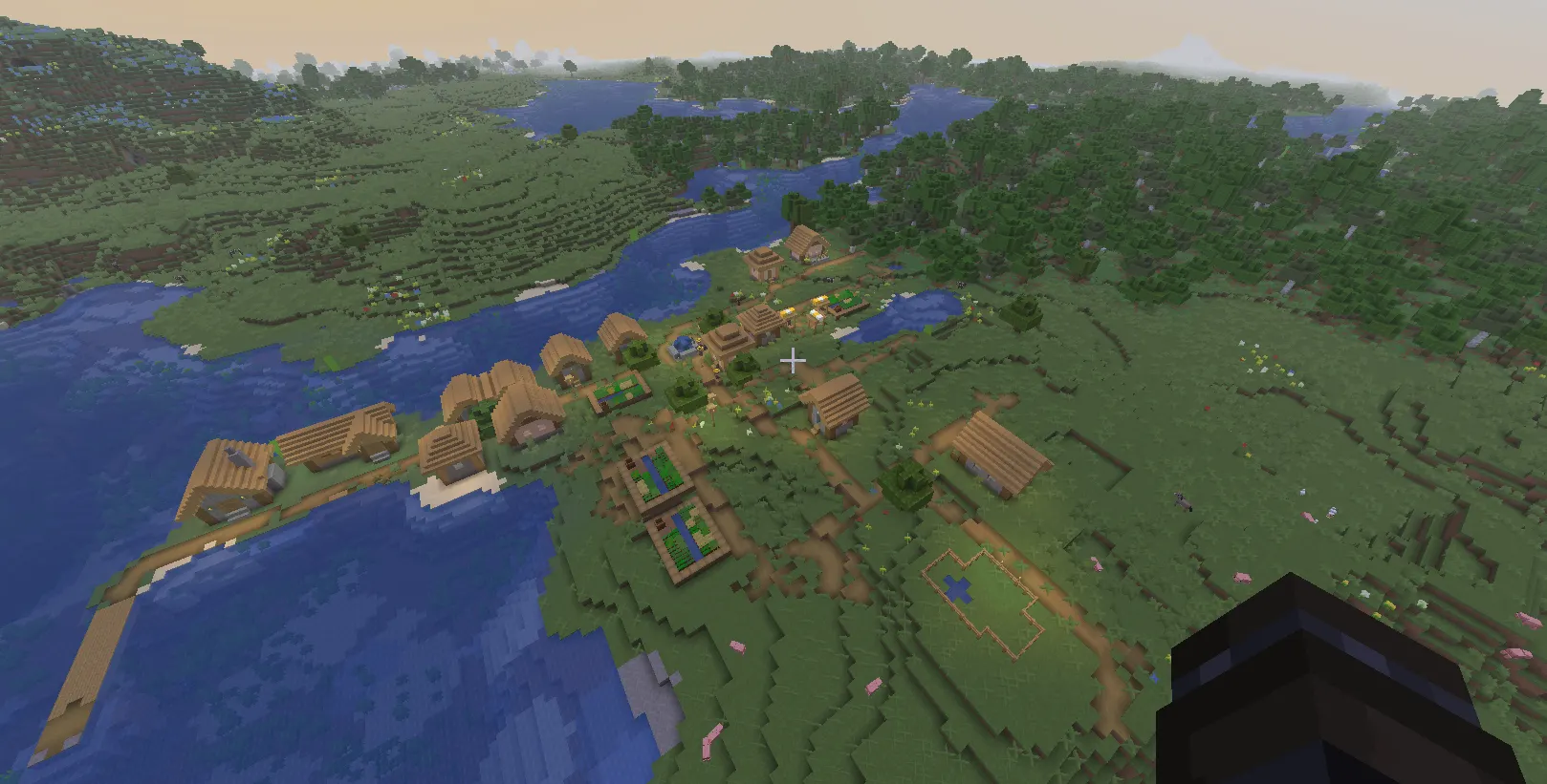  Player flying in Creative Mode in Minecraft above terrain