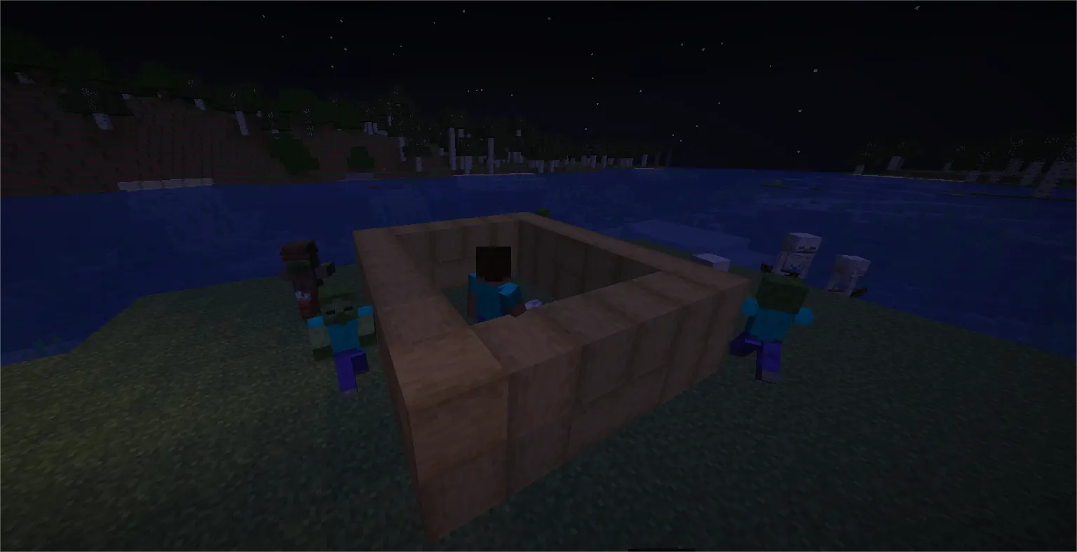 Mob spawn distance showing 24 block safe radius around player