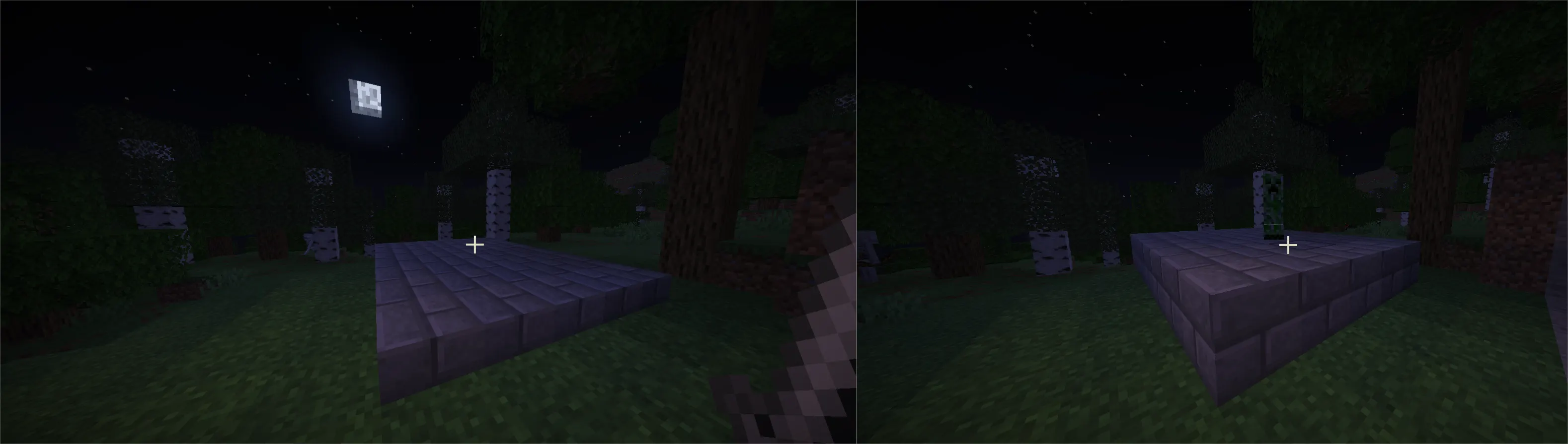 Comparison of mob spawning on full blocks vs bottom slabs in Minecraft