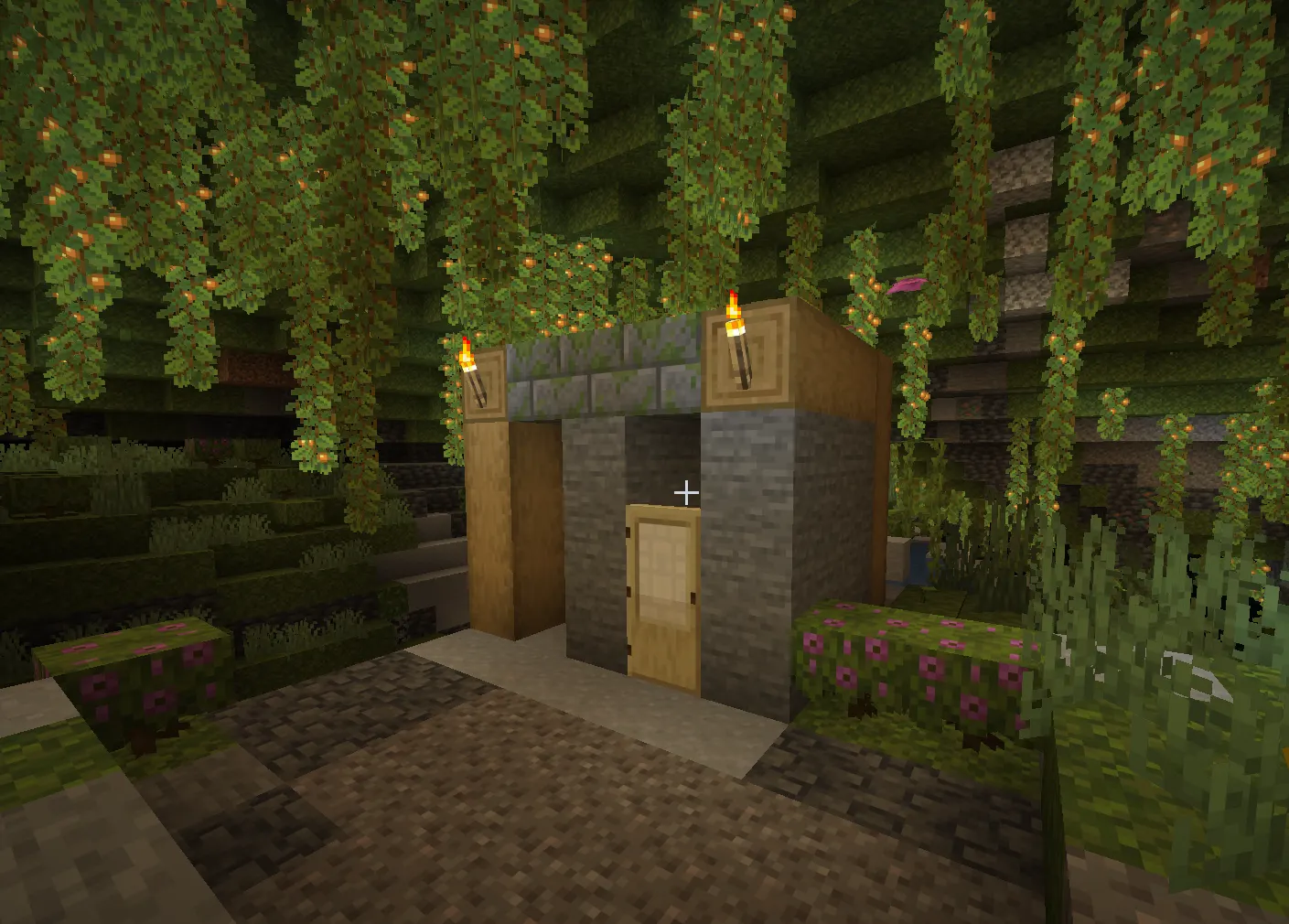  Underground base built inside lush caves biome in Minecraft