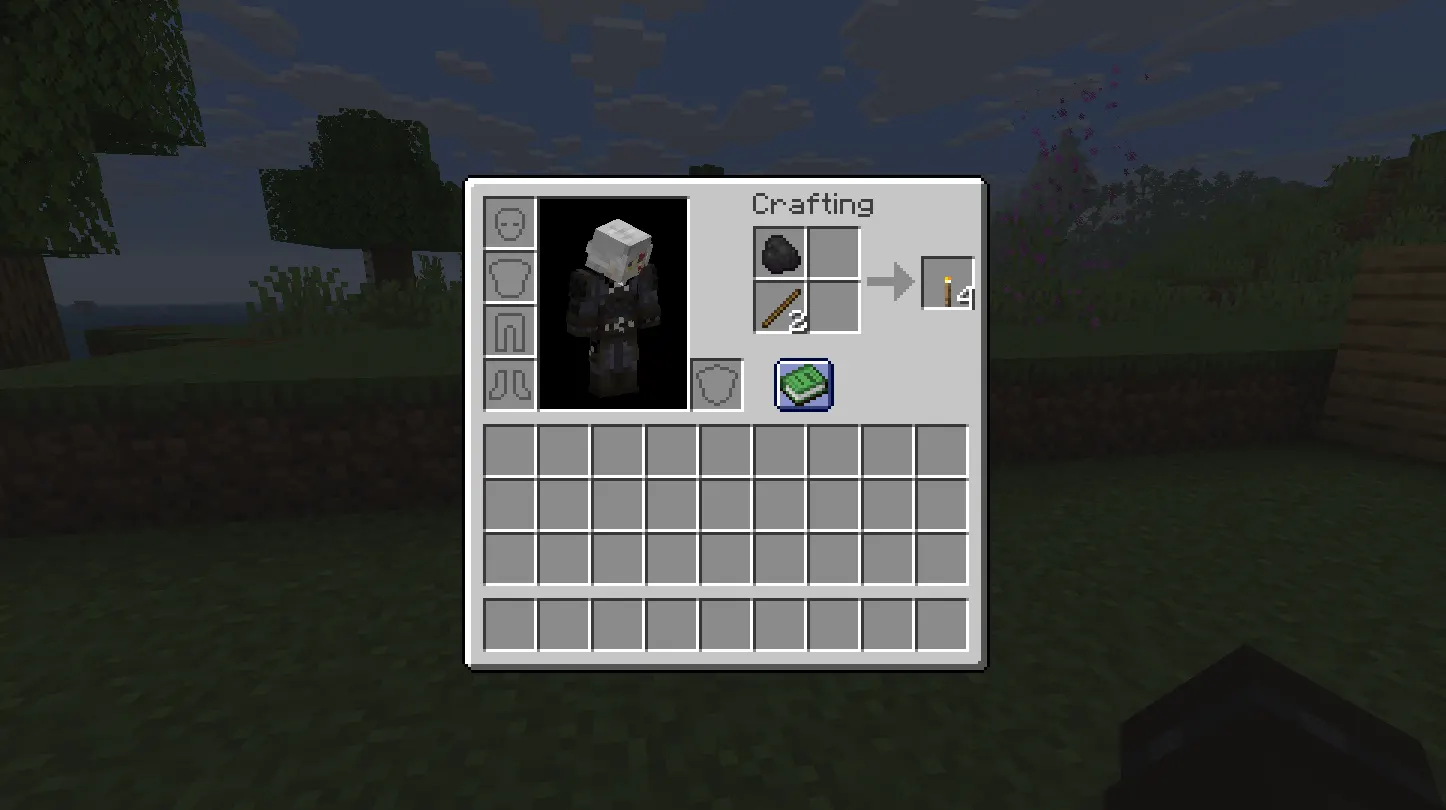Minecraft torch crafting recipe using coal and stick in 2x2 inventory grid