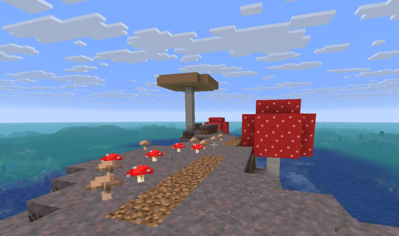 Minecraft mushroom fields biome with mooshroom cows