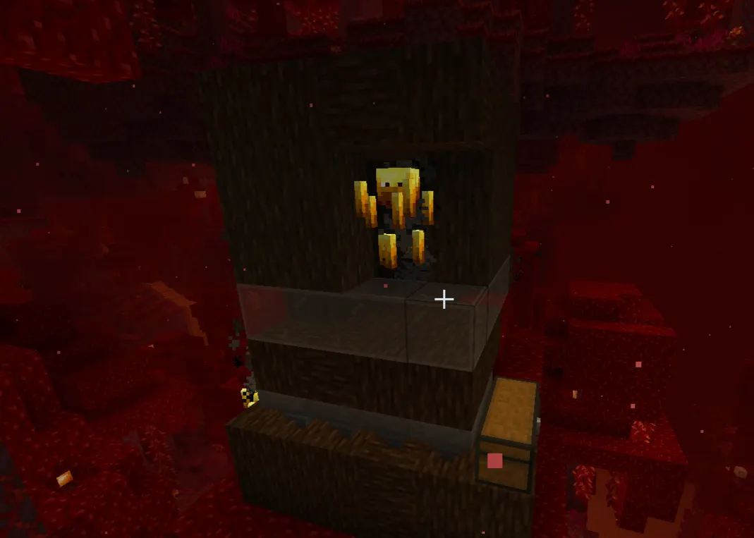 Minecraft blaze farm inside Nether Fortress with an automated collection system