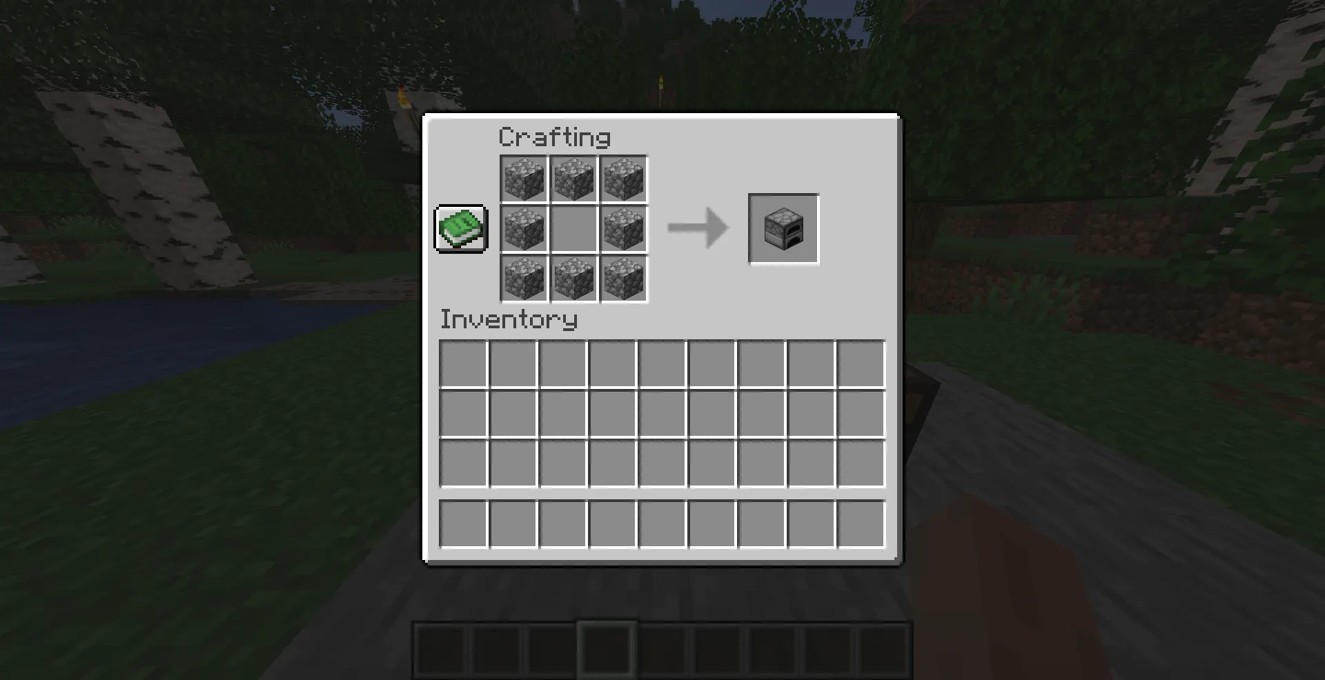 Minecraft furnace crafting recipe using cobblestone in 3x3 grid