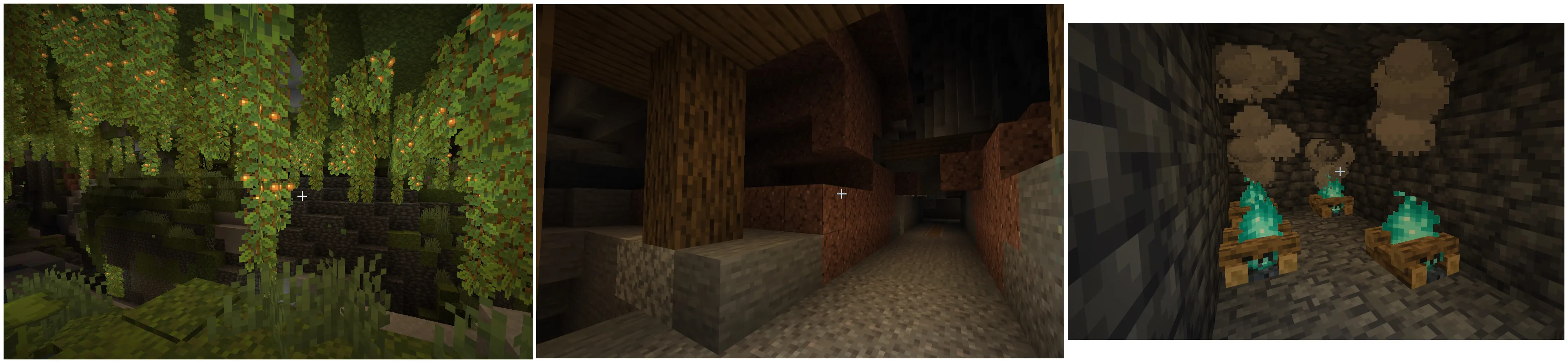  Comparison of lush caves, dripstone caves, and deep dark in Minecraft