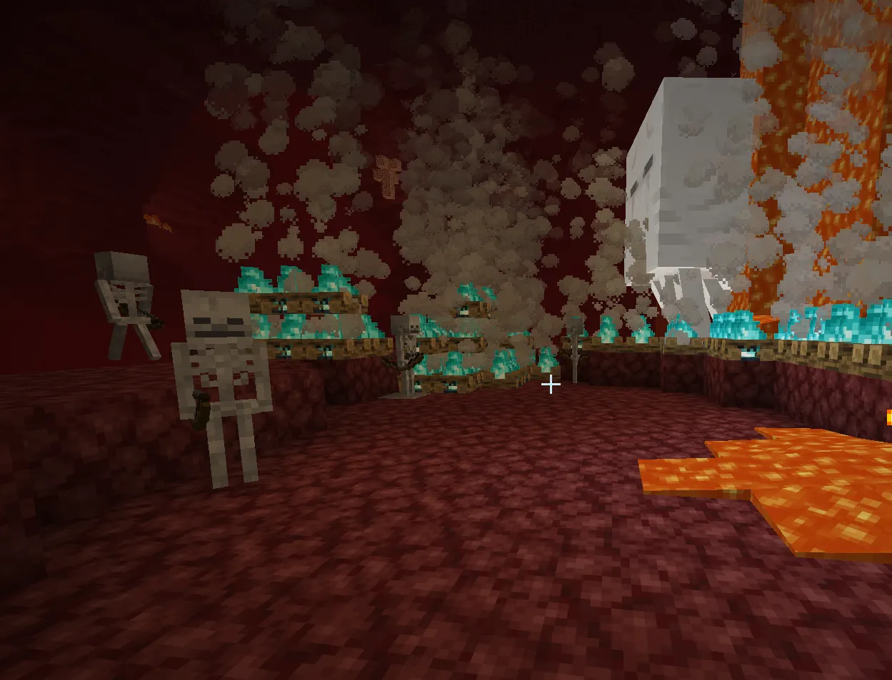 Soul Sand Valley Minecraft biome with blue fire and bone fossils