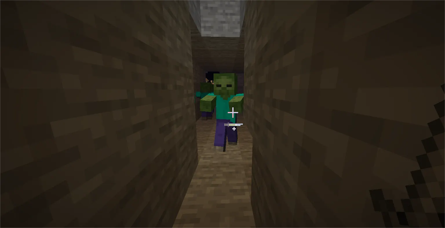 Using narrow corridor to fight zombies one by one in Minecraft