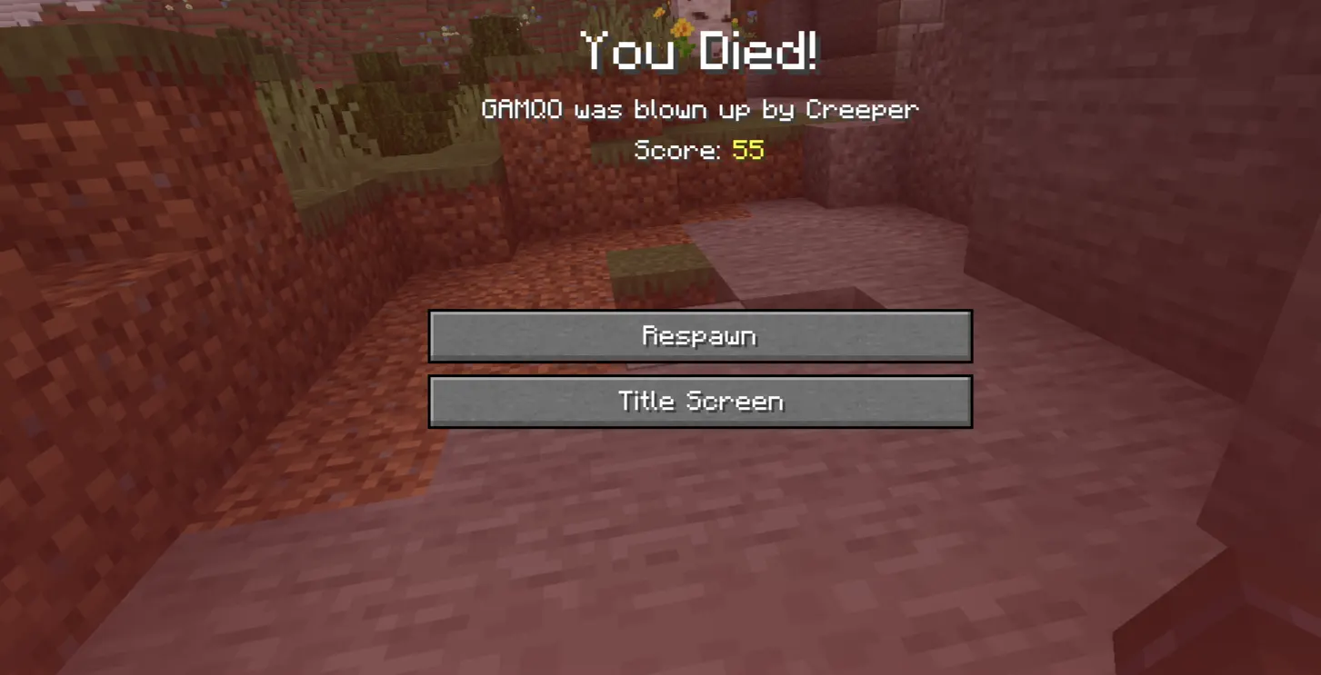 Minecraft Hardcore mode death screen game over no respawn