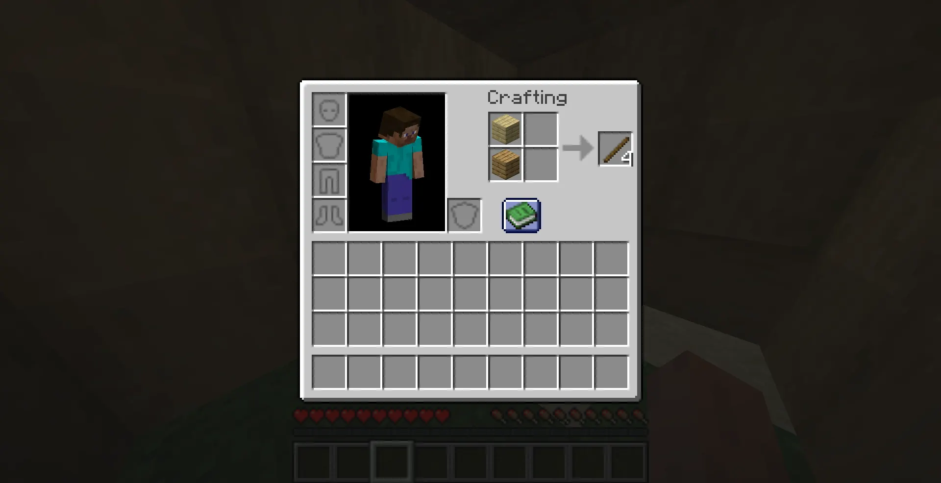 Minecraft stick recipe made with two wooden planks