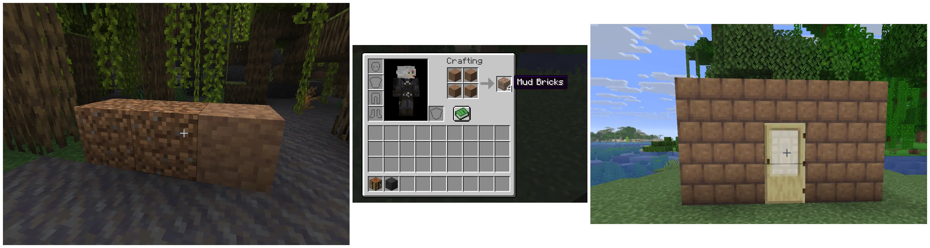 Mud crafting into packed mud and mud bricks in Minecraft