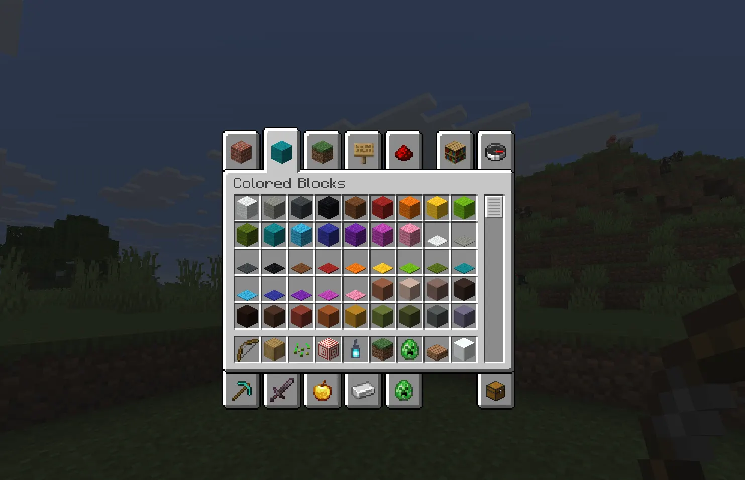 Minecraft Creative Mode inventory showing unlimited blocks and items