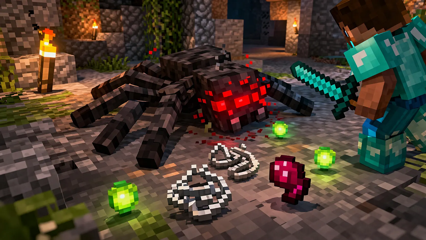 Minecraft spider drops string and spider eye after being killed