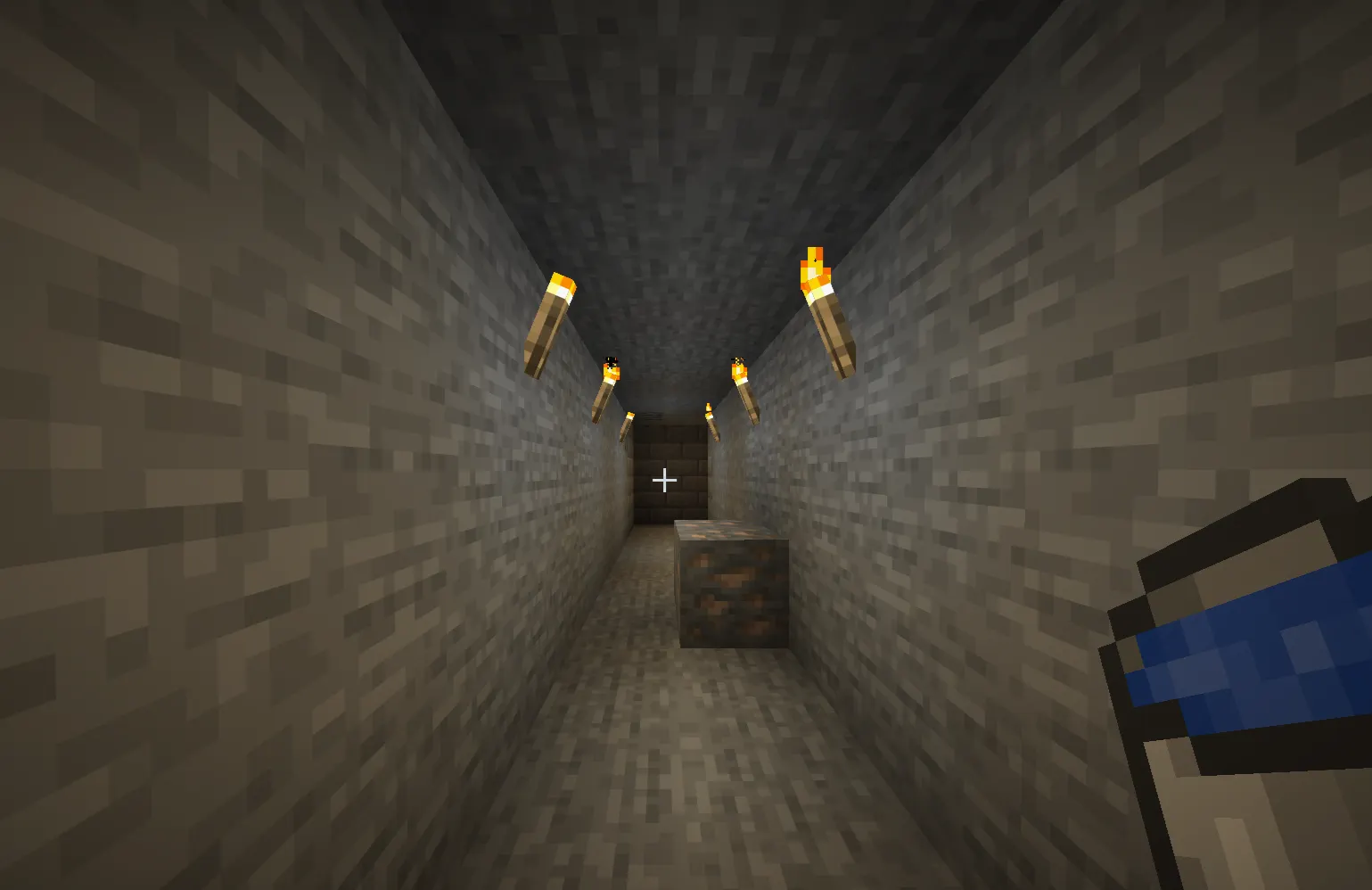 Minecraft safe caving torches lighting cave water bucket Hardcore