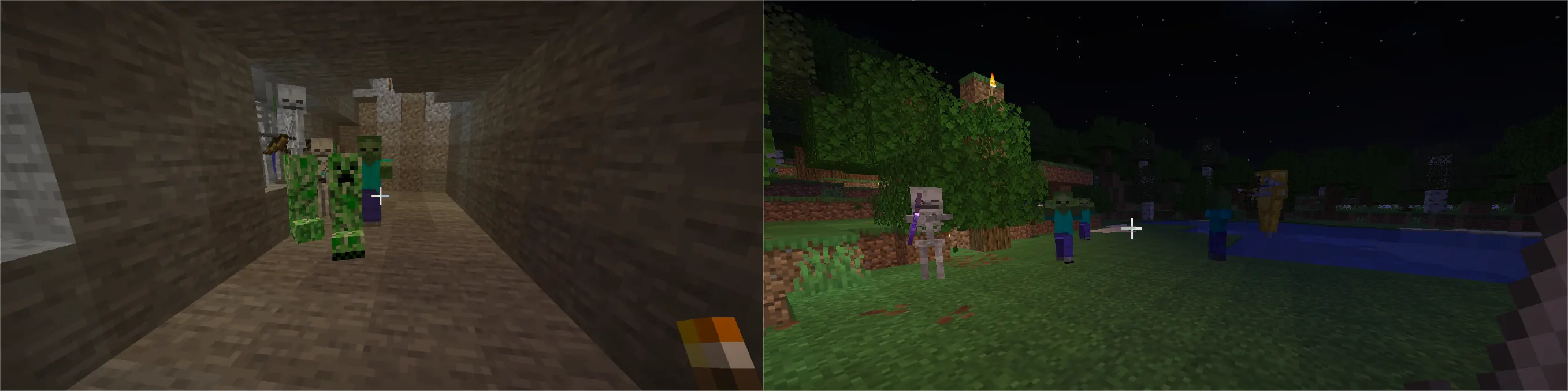 Minecraft terrain comparison showing safe and dangerous escape areas