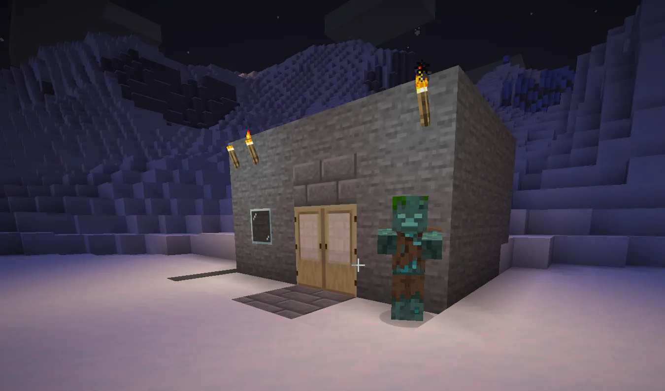 Hidden igloo basement in Minecraft Snowy Tundra with zombie villager curing setup and potion lab