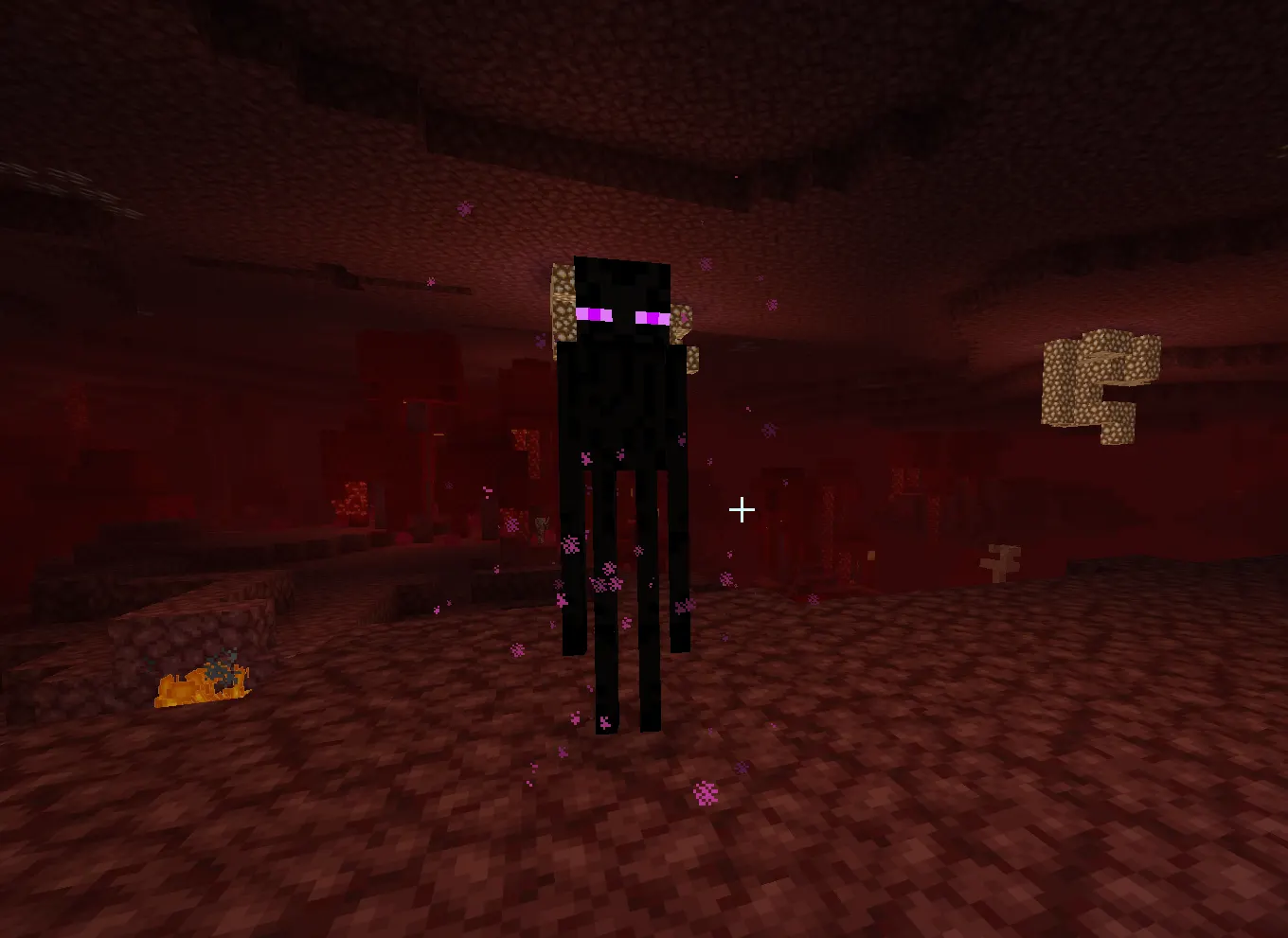 Warped Forest Minecraft biome showing peaceful cyan trees and Enderman