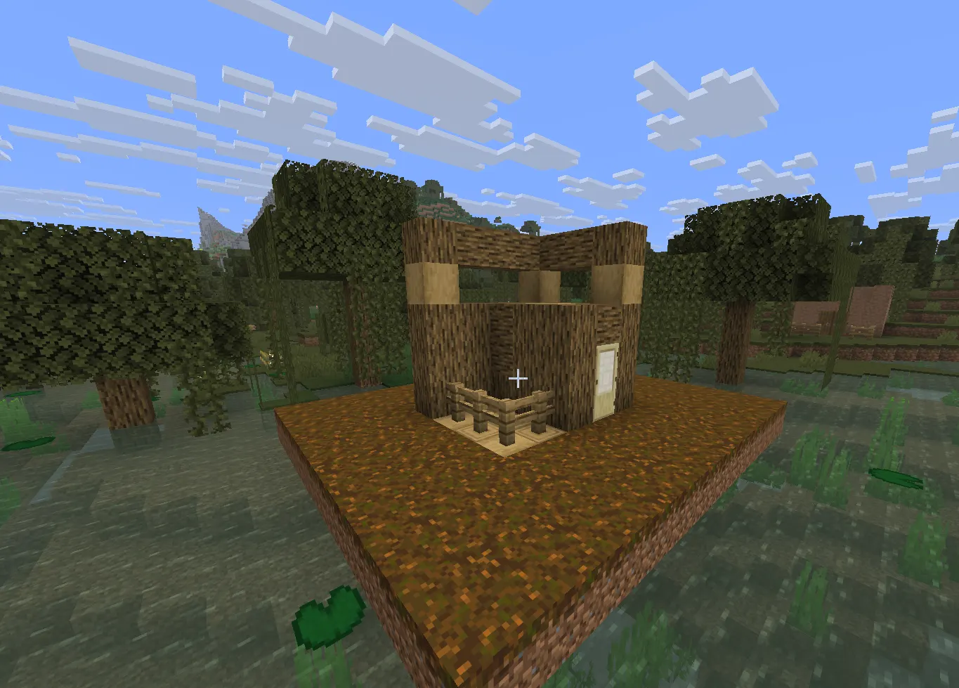  Island base in swamp biome surrounded by water in Minecraft