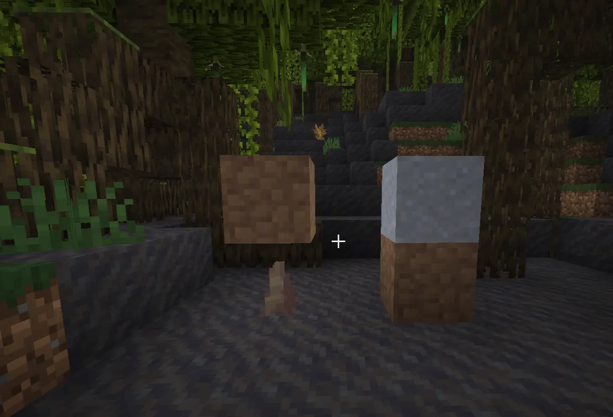 Mud converting to clay using dripstone in a Minecraft farm setup