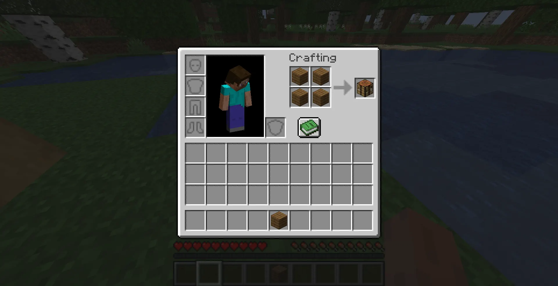 Minecraft crafting table recipe using four wooden planks