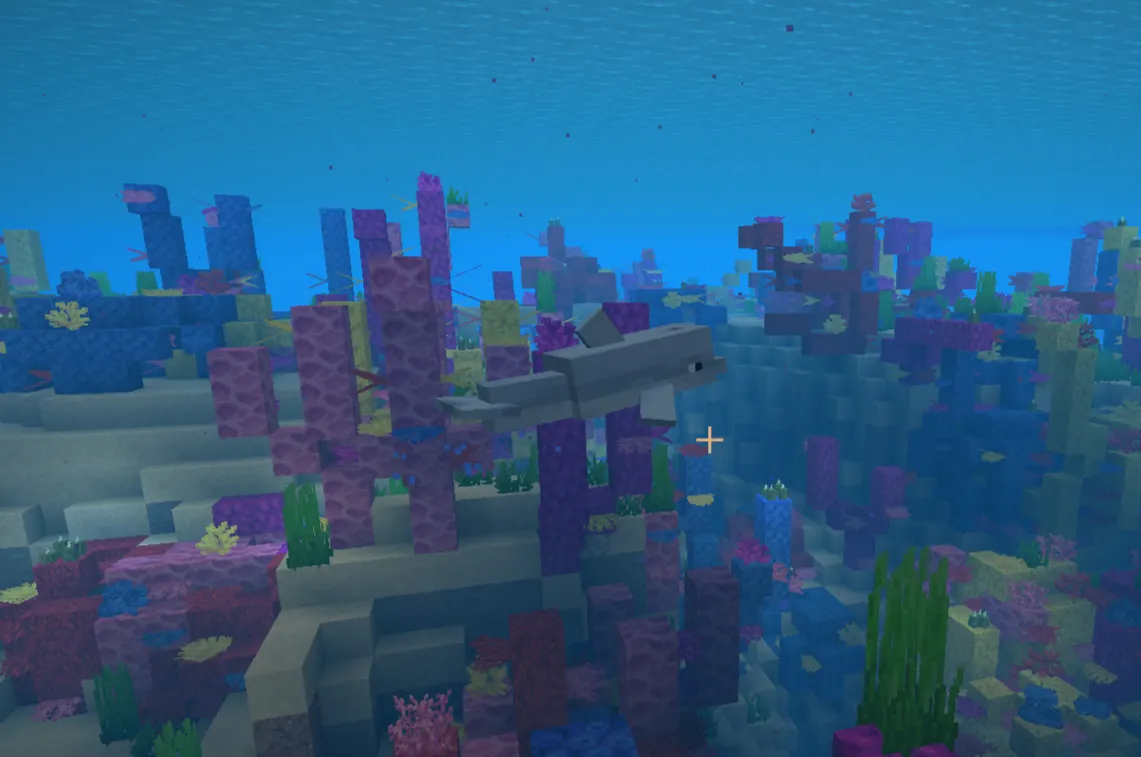 Dolphin leading player to treasure in Minecraft ocean
